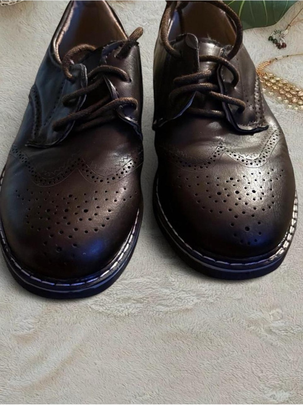 Classic Boy’s Faux Leather Dress Shoes - Dark Brown